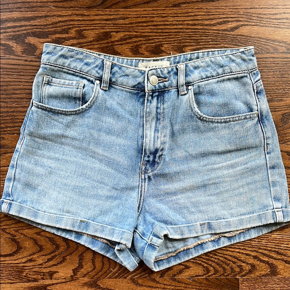 PacSun Blue Mom Jean Shorts Distressed Cut-Off Style